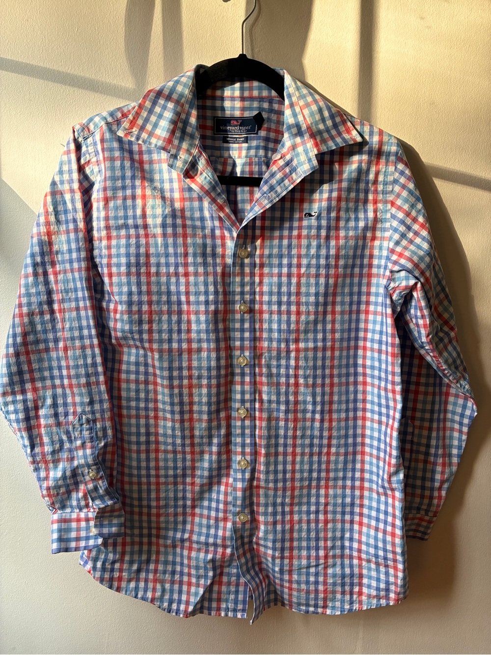 Vineyard Vines Men’s Whale Shirt Red & Blue Plaid Button-Down Shirt